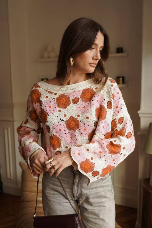 Darcy flower crochet pink and orange jumper