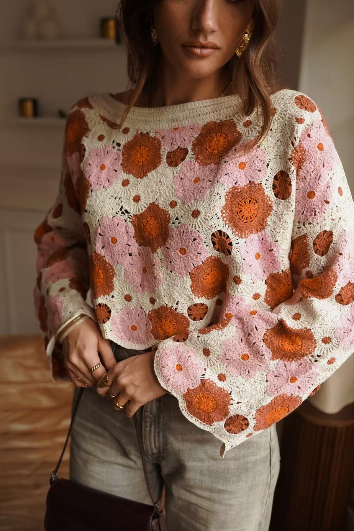 Darcy flower crochet pink and orange jumper