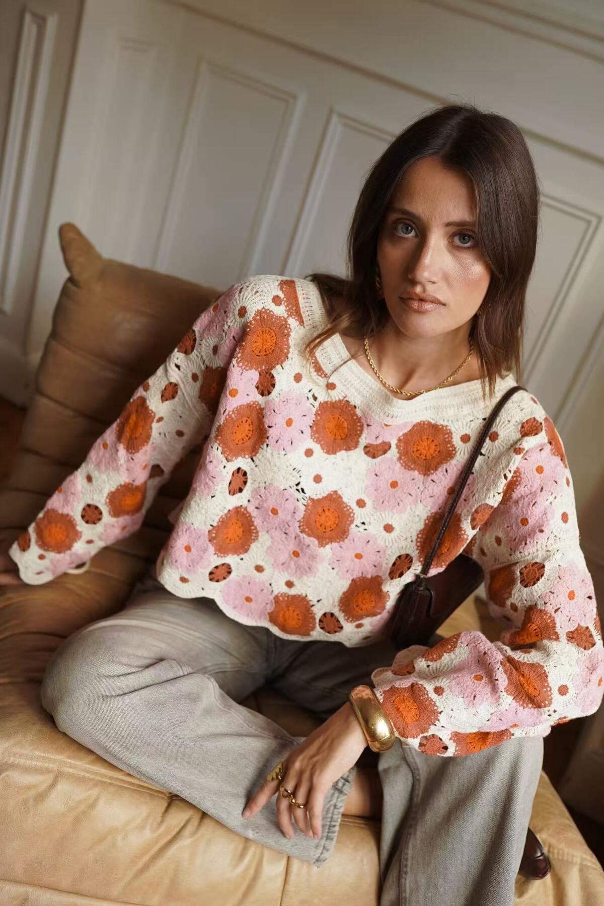 Darcy flower crochet pink and orange jumper