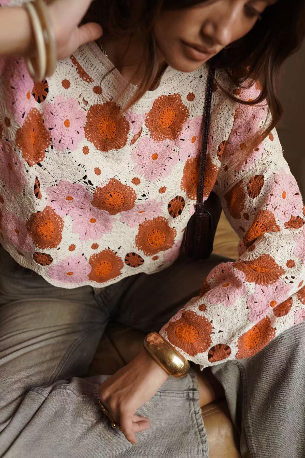 Darcy flower crochet pink and orange jumper