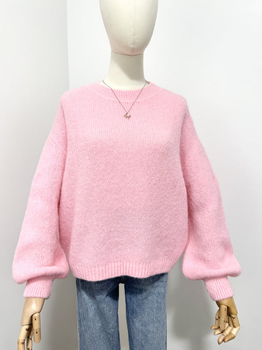 Ava baby pink 20% mohair balloon sleeve jumper
