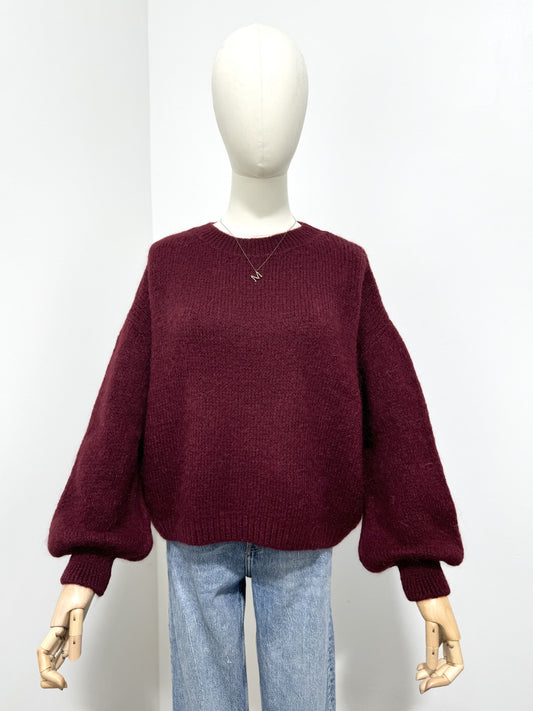 Ava burgundy 20% mohair balloon sleeve jumper
