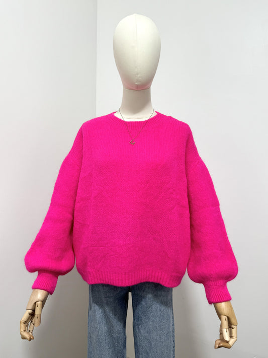 Ava neon pink 20% mohair balloon sleeve jumper