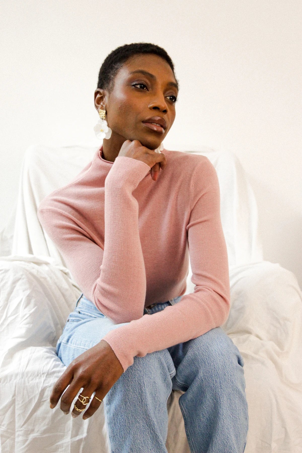 Sylvia Cashmere and wool pink turtleneck sweater