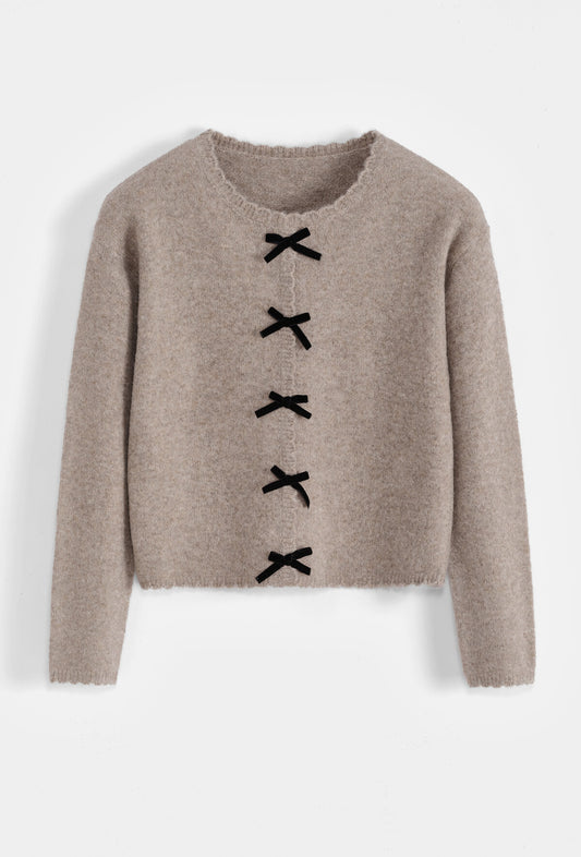 Clara taupe velvet bow jumper