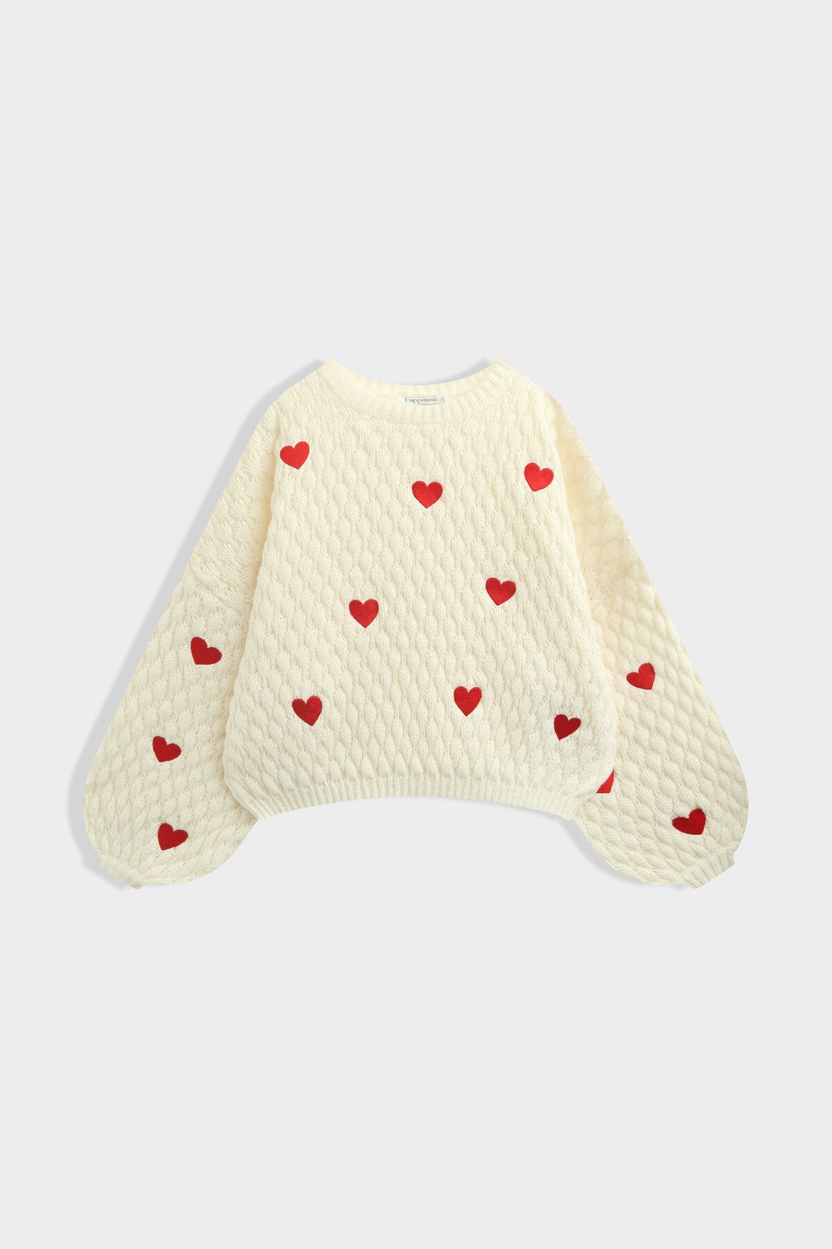 Molly cable knit balloon sleeve heart print jumper