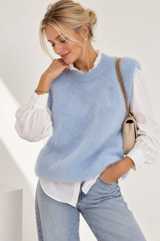Isla baby blue sleeveless fluffy 82% mohair jumper
