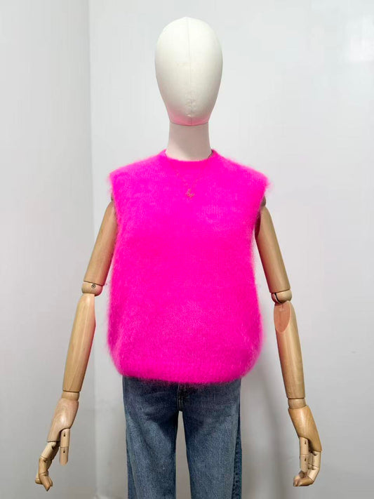 Isla neon pink sleeveless fluffy 82% mohair jumper