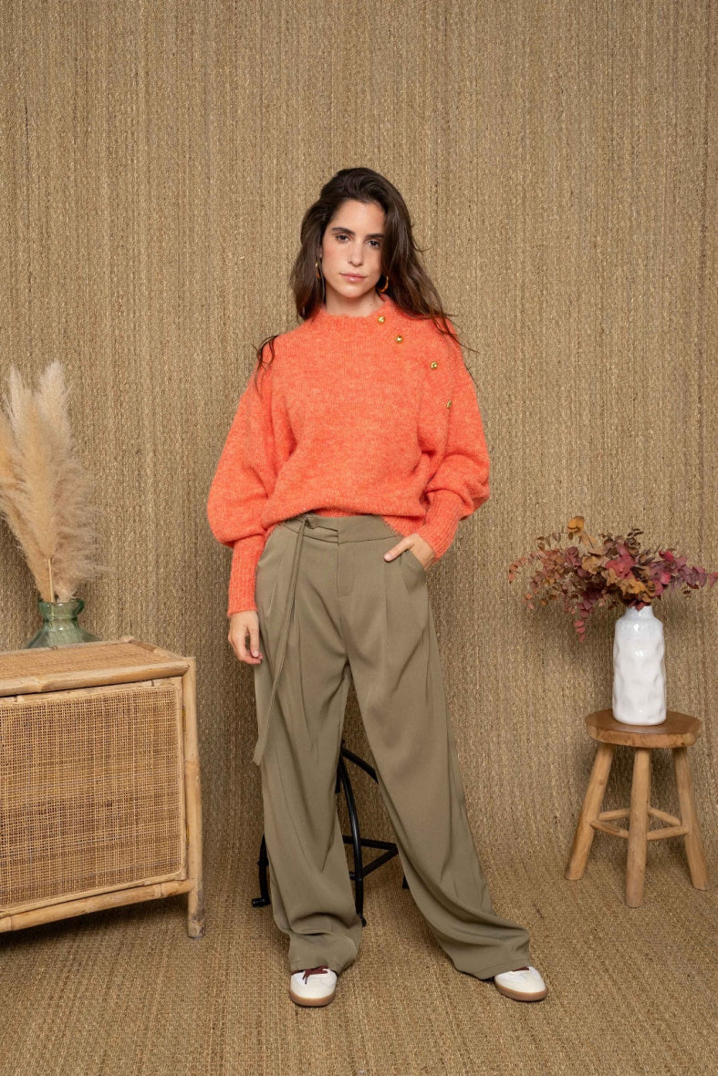 Martine orange gold button neckline jumper