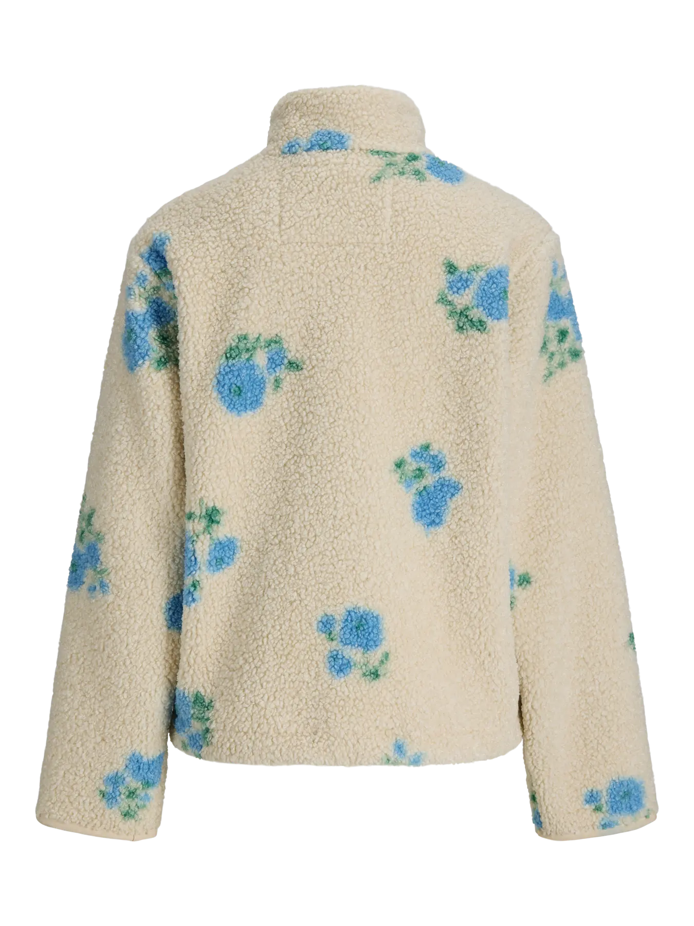 Blue flowers half zip teddy fleece jacket