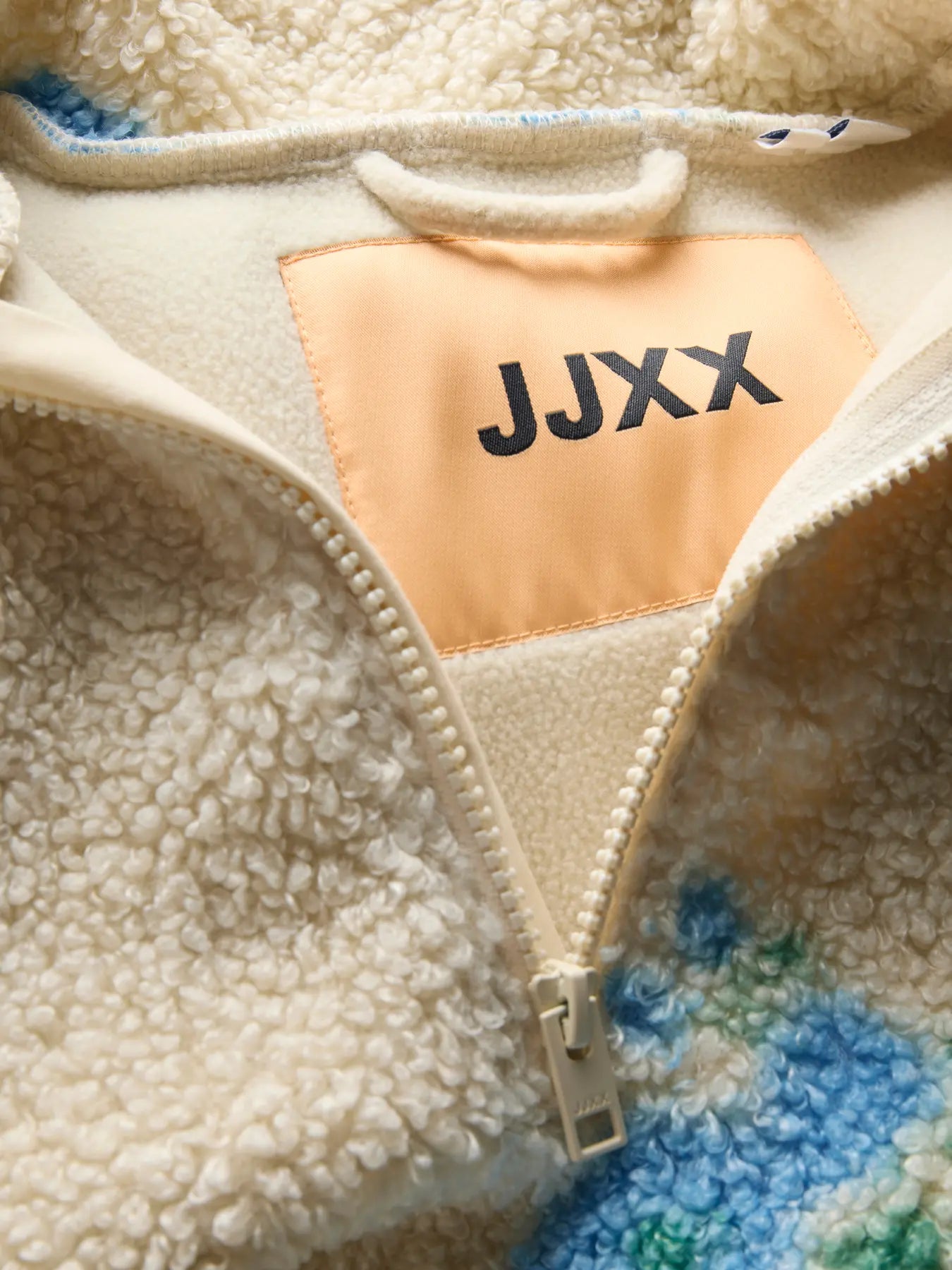 Blue flowers half zip teddy fleece jacket