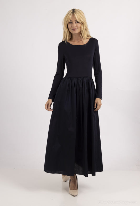 Julia black poplin skirt maxi dress