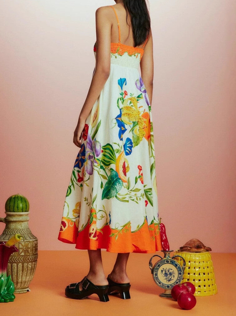 Tropicana floral organic linen dress