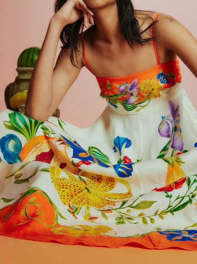 Tropicana floral organic linen dress