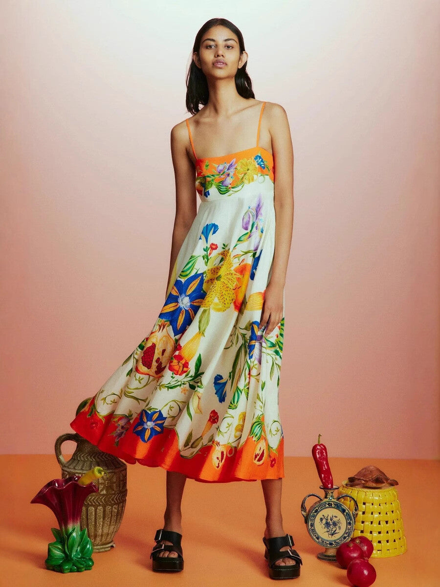 Tropicana floral organic linen dress