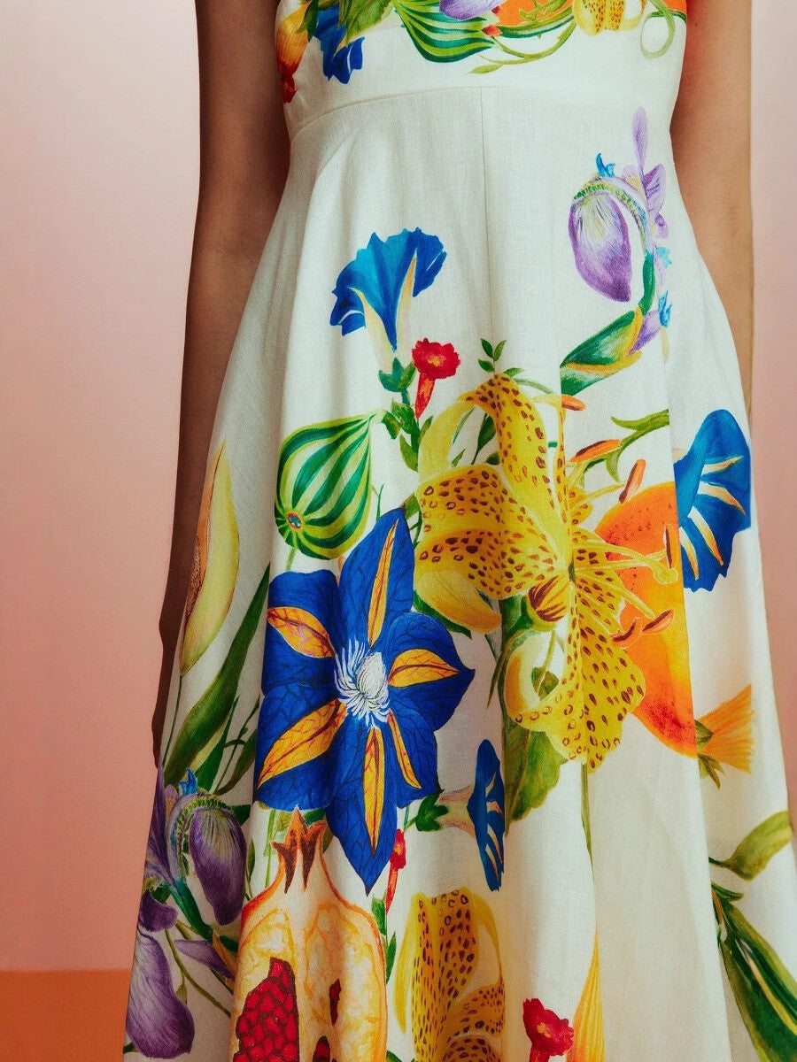 Tropicana floral organic linen dress
