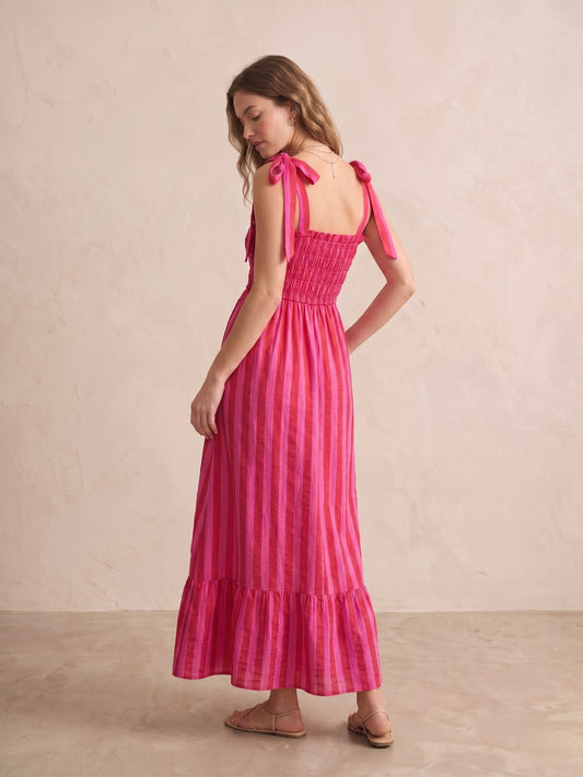 Molly red & pink stripe bow strap dress