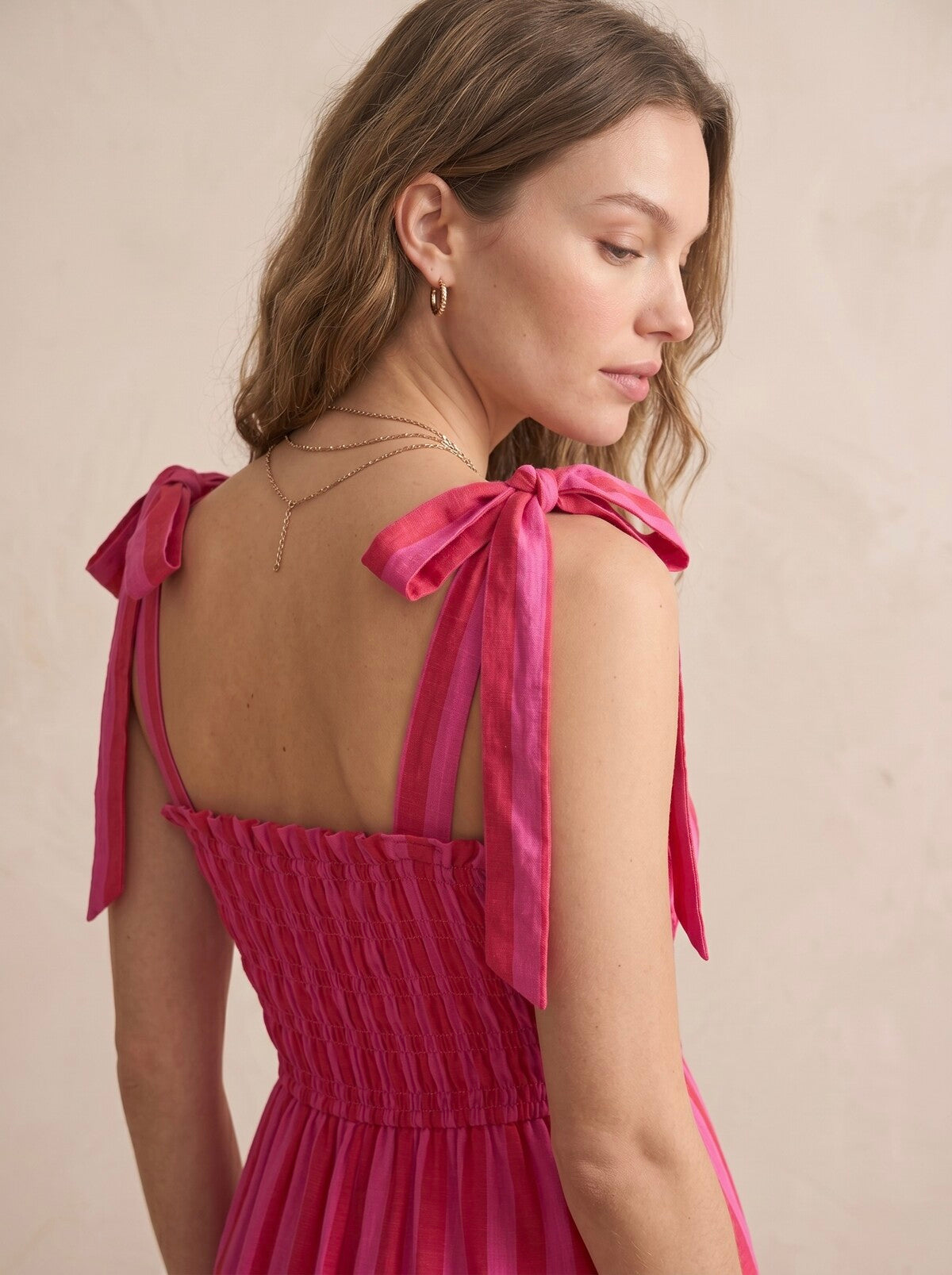 Molly red & pink stripe bow strap dress