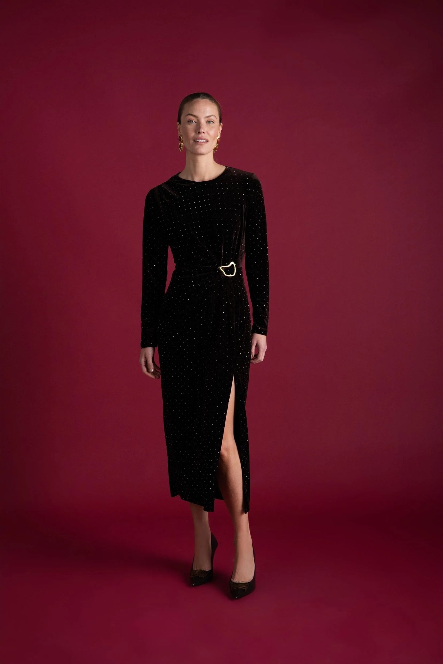 Lara black velvet rhinestone dress