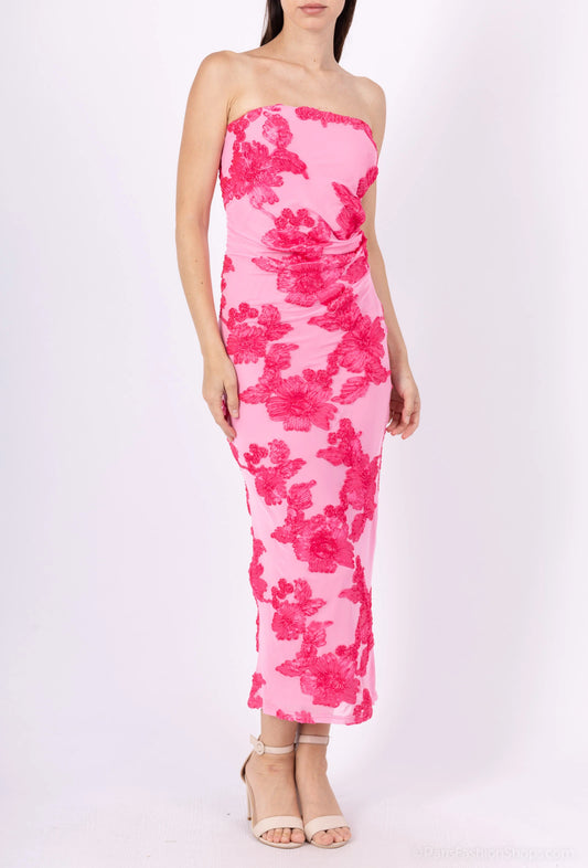 Eleanor floral strapless embroidery pink dress
