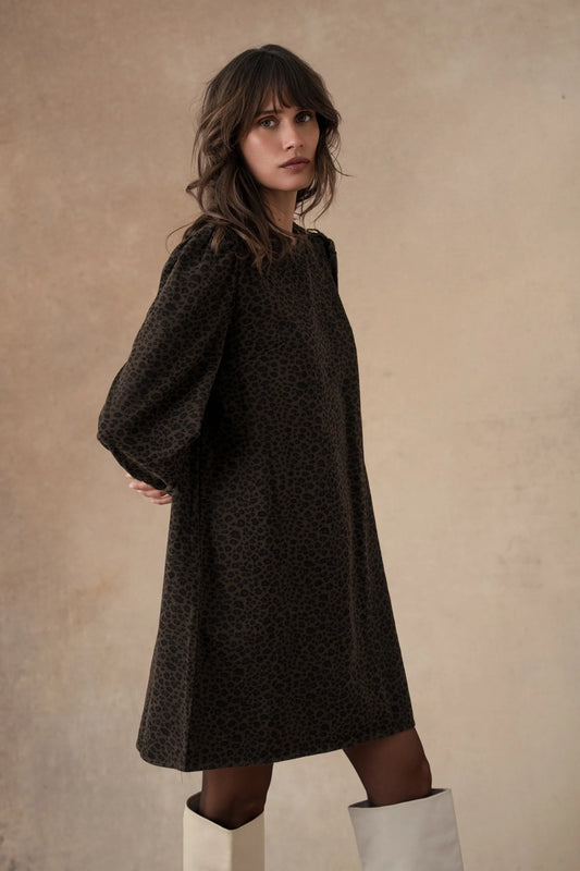 Celestine chocolate leopard denim dress
