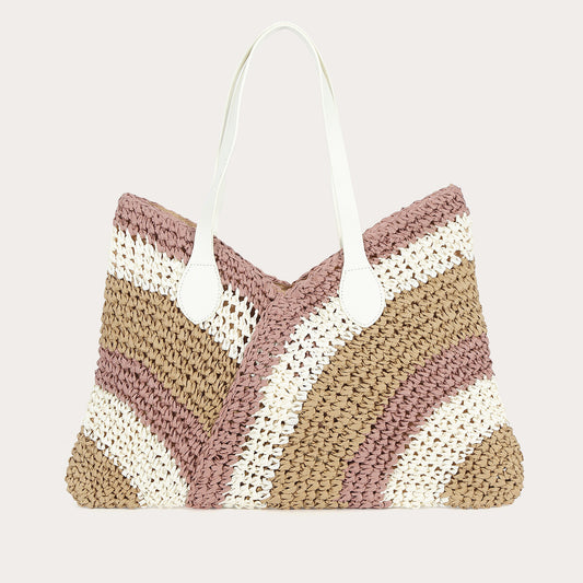 Vara rattan pink and beige beach bag
