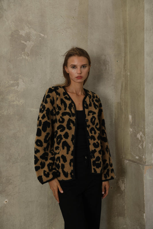 Camille leopard teddy bomber jacket