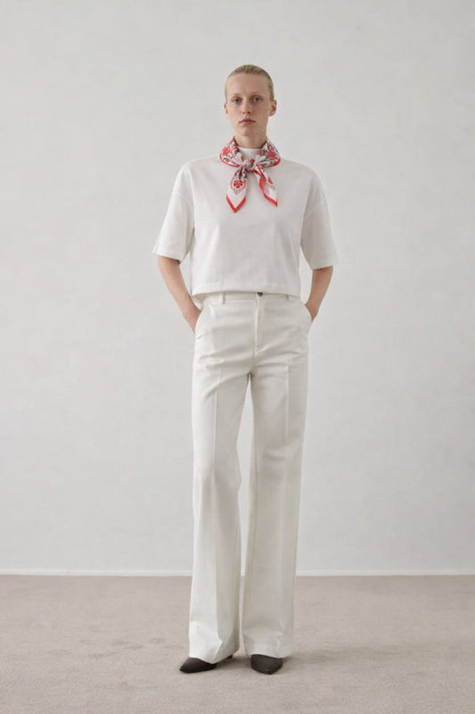 Martha white tshirt with red neck scarf