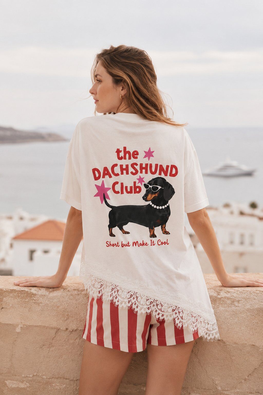 DACHSHUND CLUB tshirt with lace