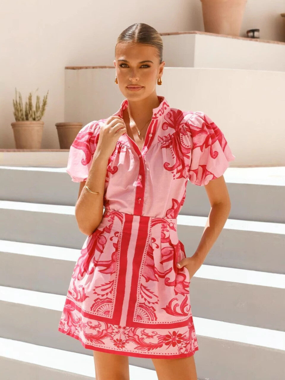 Miami nights puff sleeve organic linen short dress co-ord