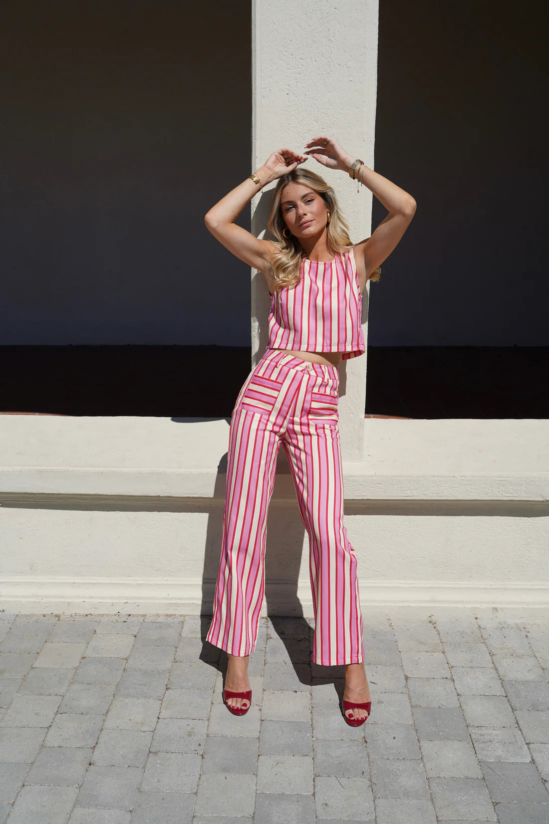 Chloe pink & yellow striped Cotton pants