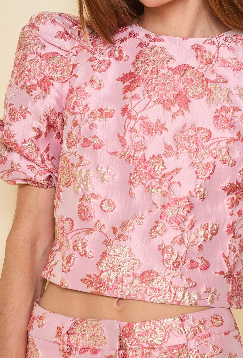 Olivia pink jacquard balloon sleeve top