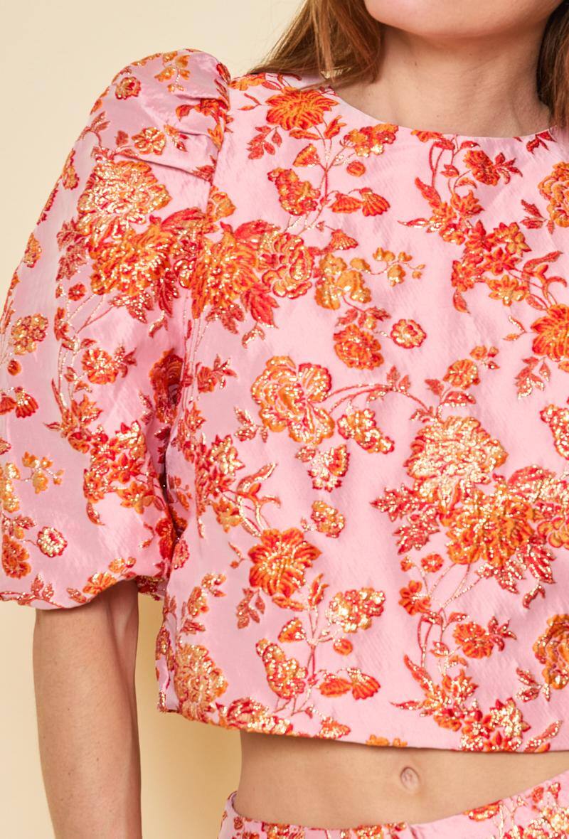 Olivia orange jacquard balloon sleeve top