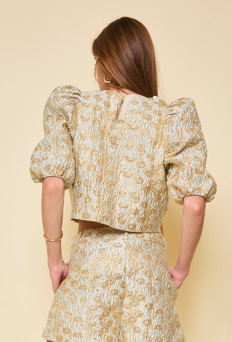 Olivia gold jacquard balloon sleeve top
