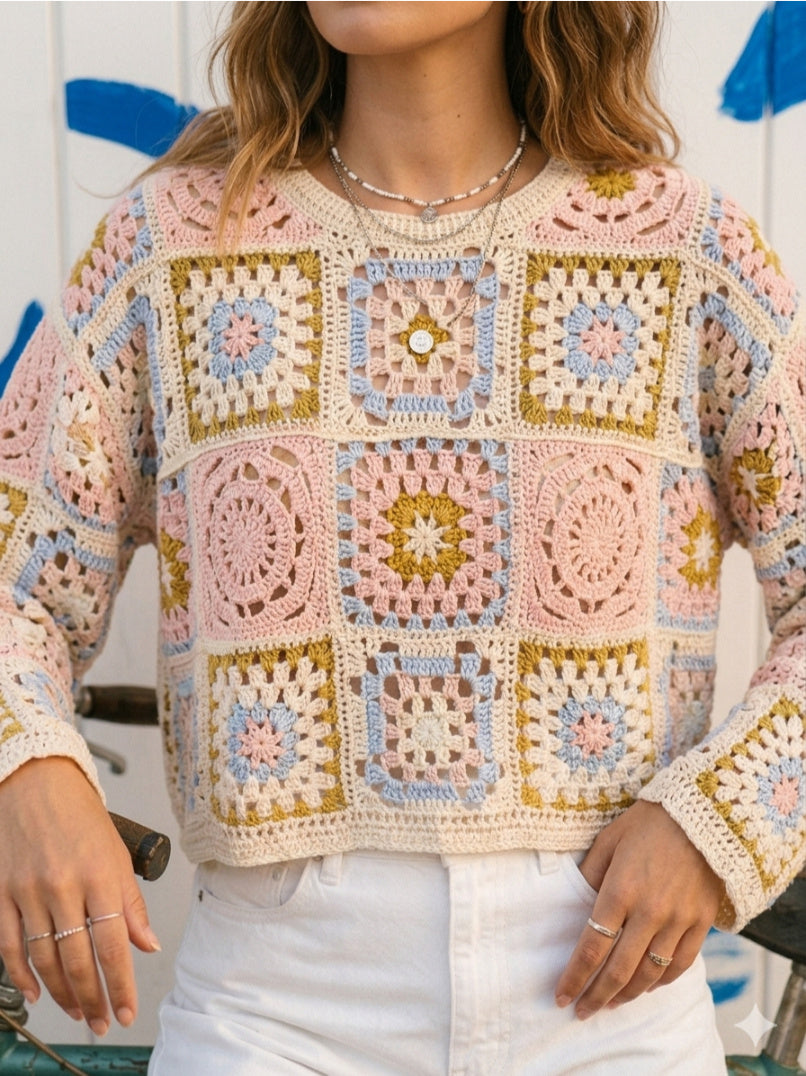 Sam light pink crochet crop jumper