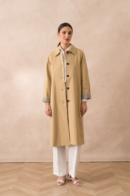 Beth long trench coat with chequered lining