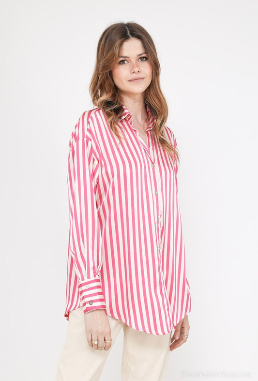 Brigitte satin striped pink poplin shirt
