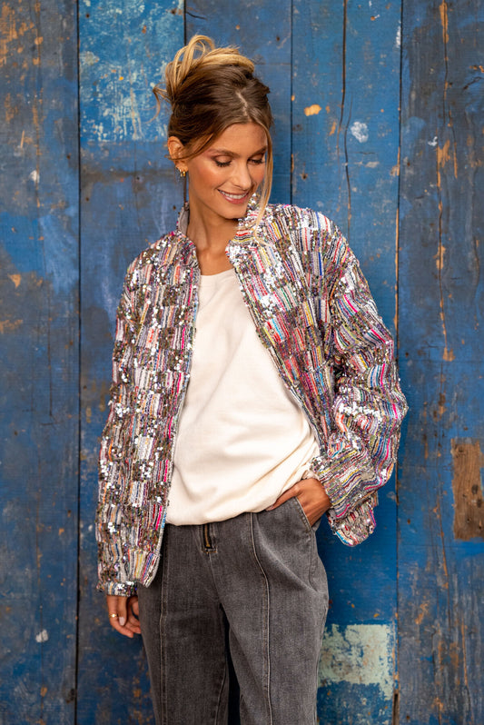 Domnique embellished sequin multicolour bomber jacket