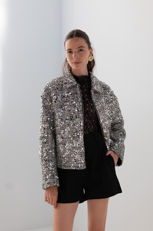 Bella silver cropped sequin jacket