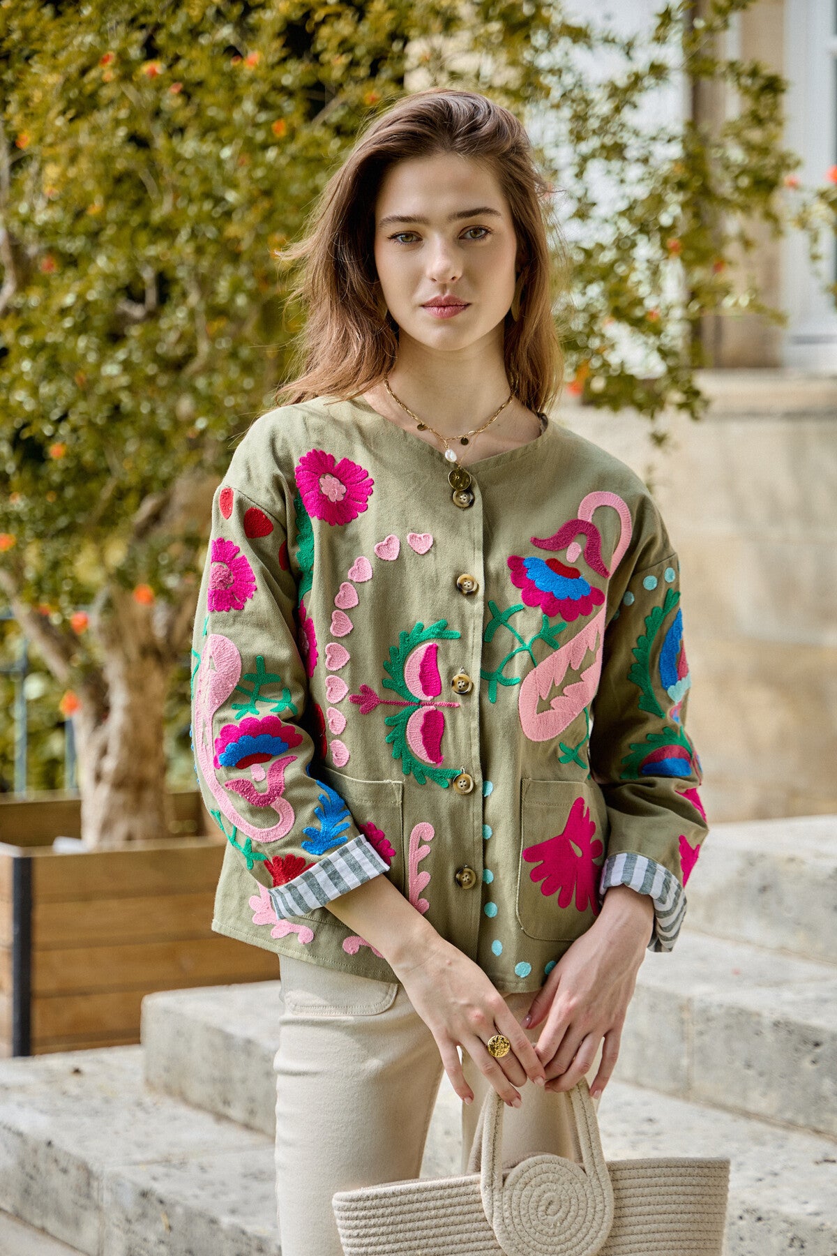 Eden embroidered khaki jacket