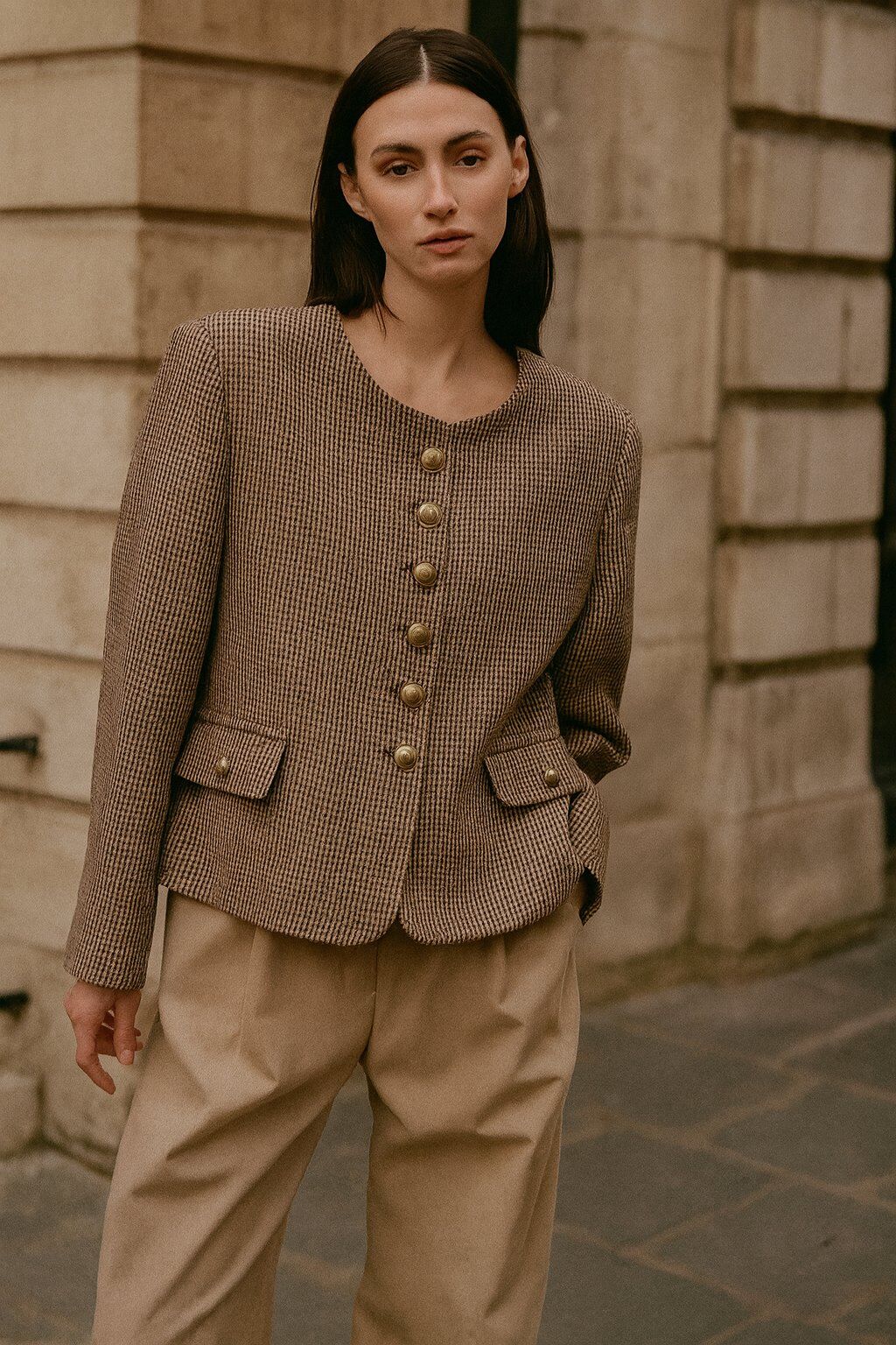 Amber short plaid tweed-style jacket