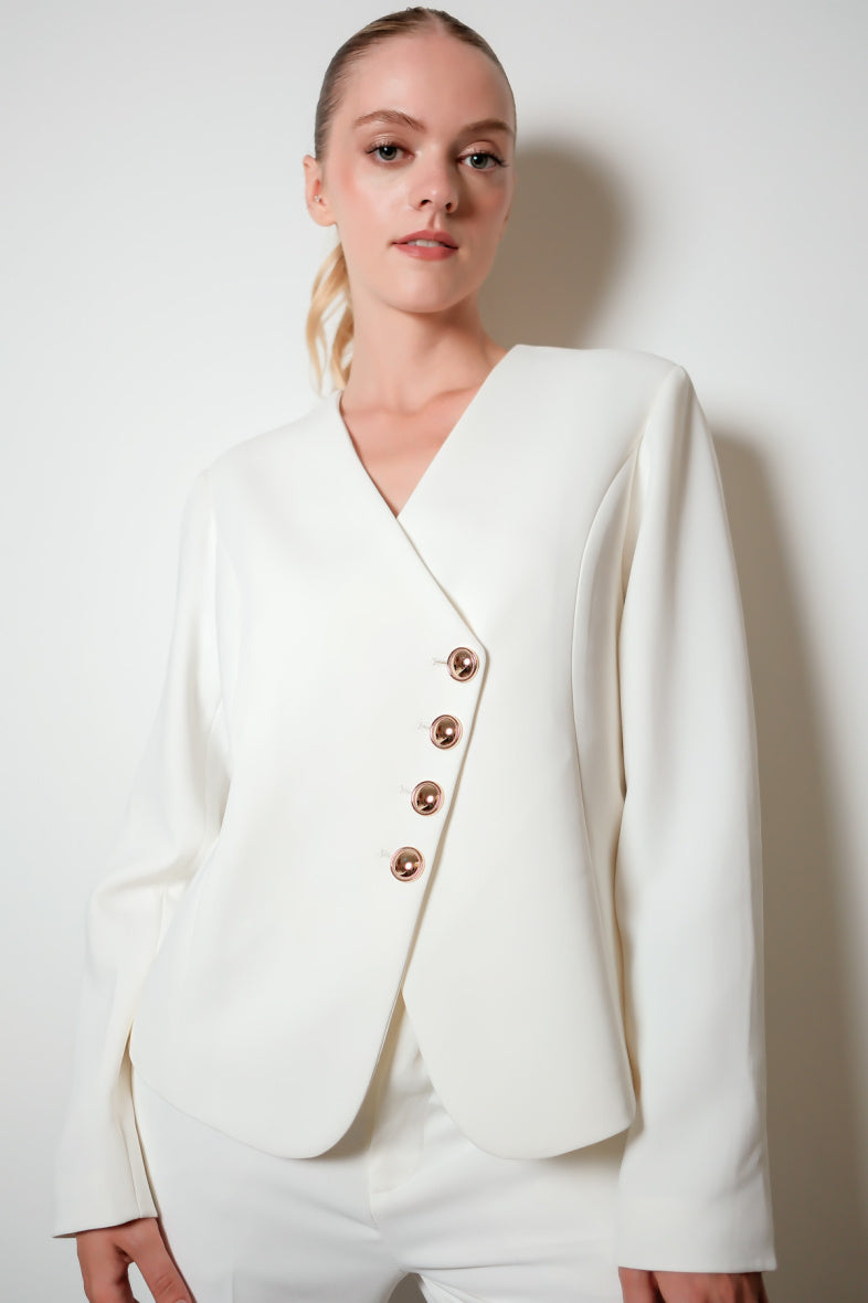 Preorder Eliza white jacket with asymmetrical buttons