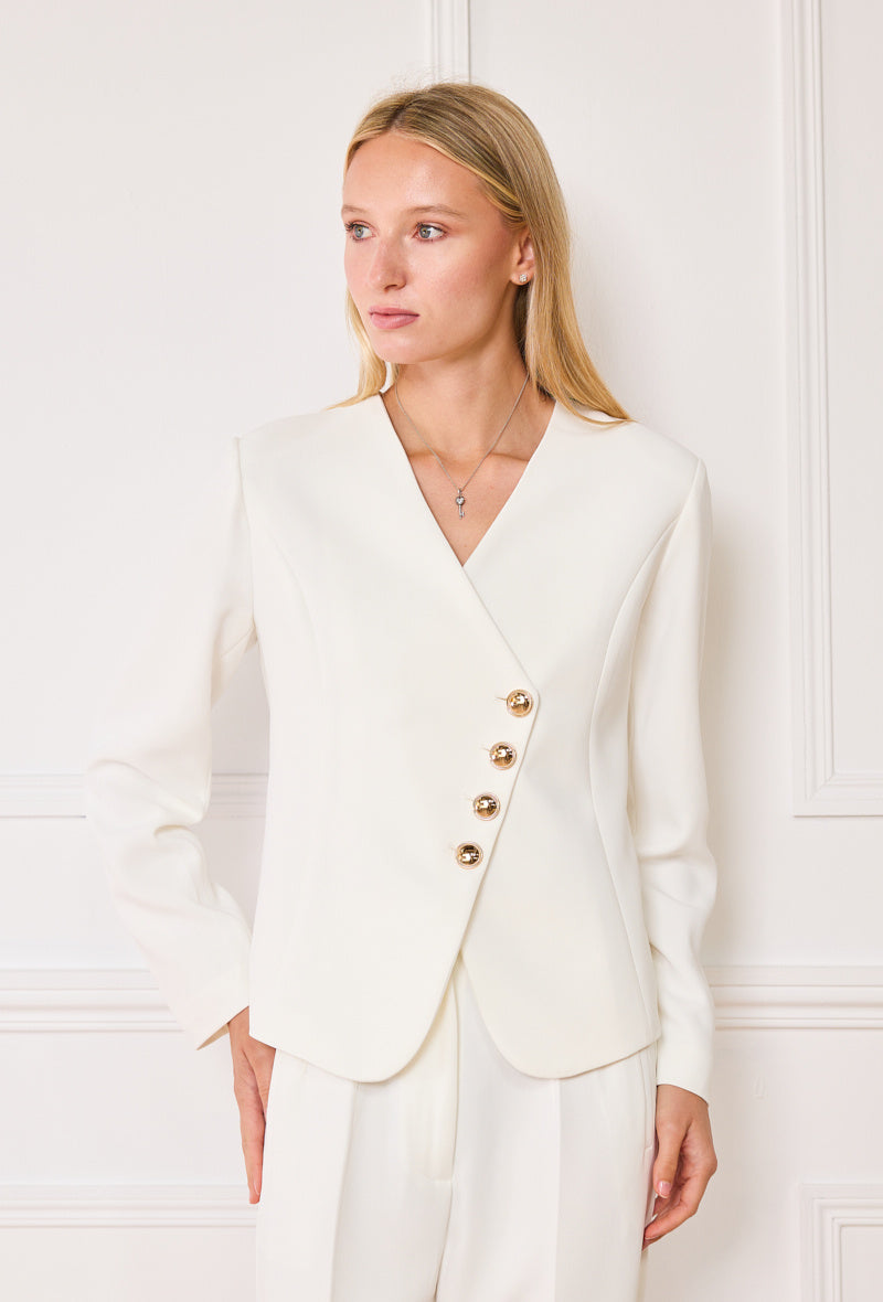 Preorder Eliza white jacket with asymmetrical buttons