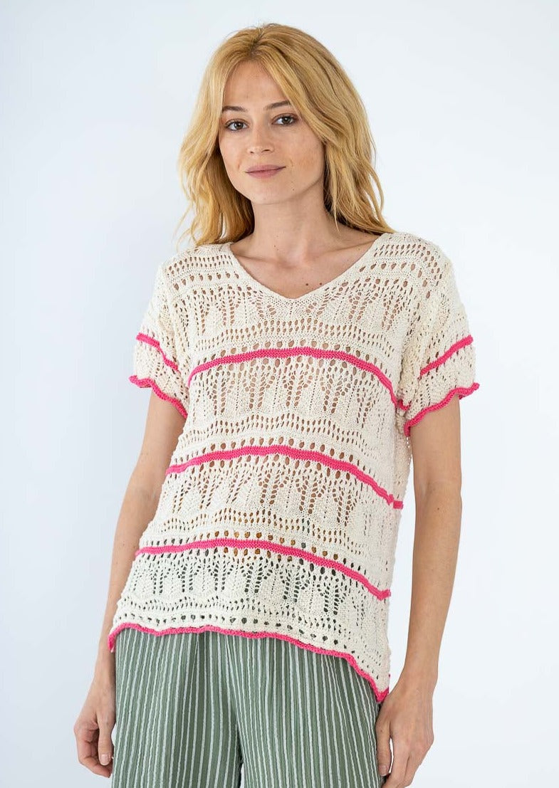 Hilda pink and beige crochet top