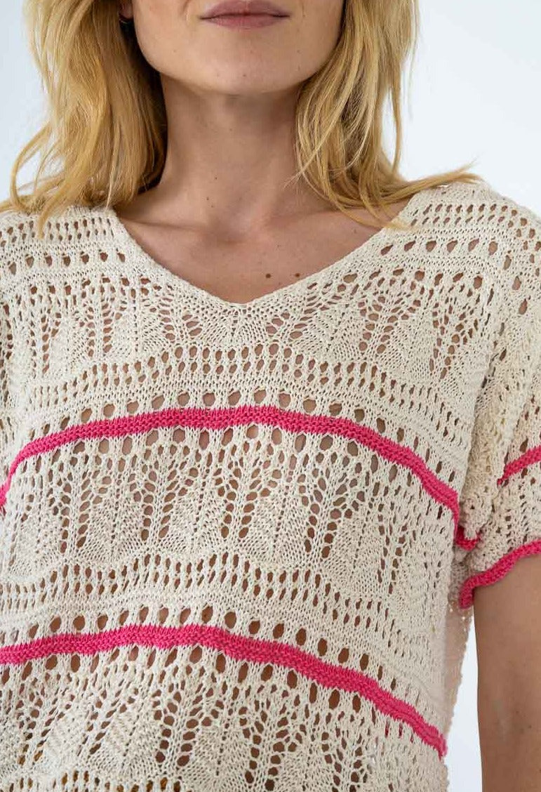 Hilda pink and beige crochet top