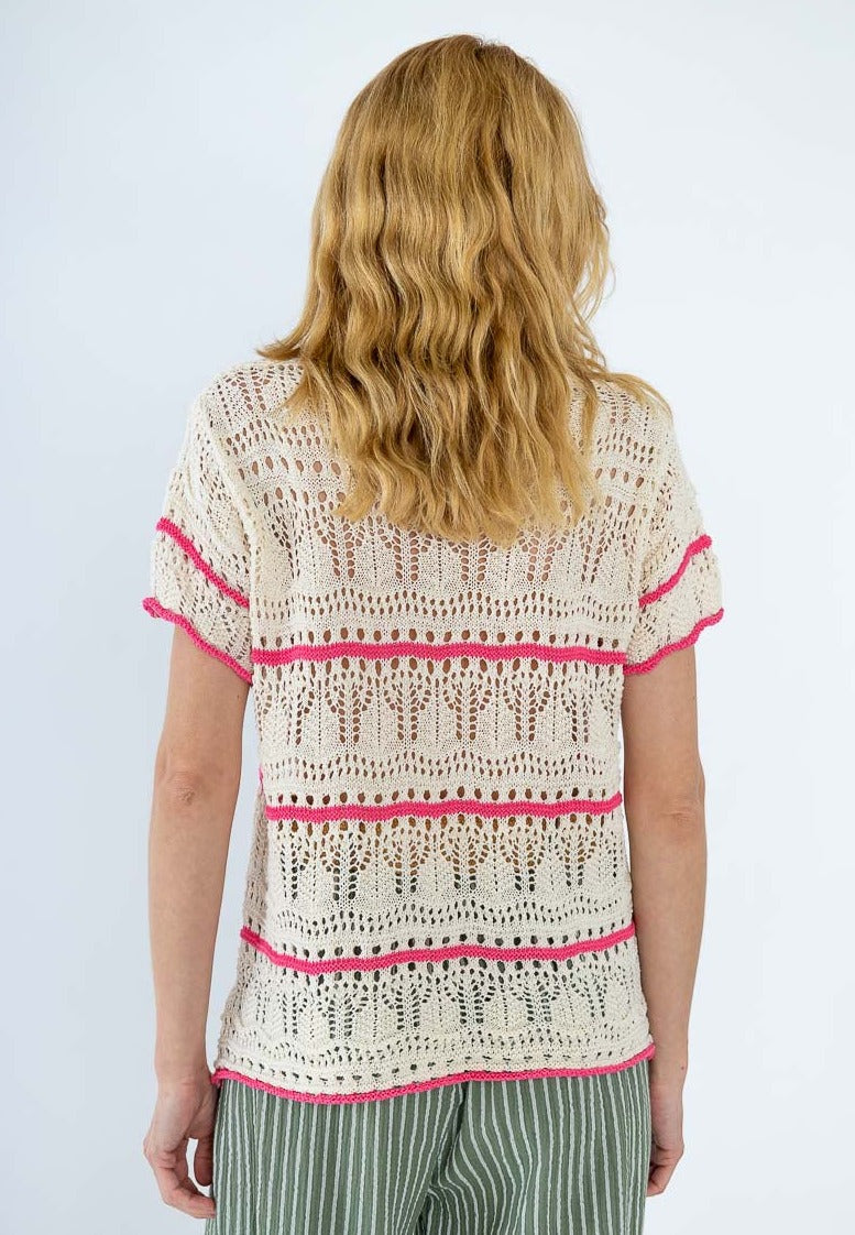 Hilda pink and beige crochet top