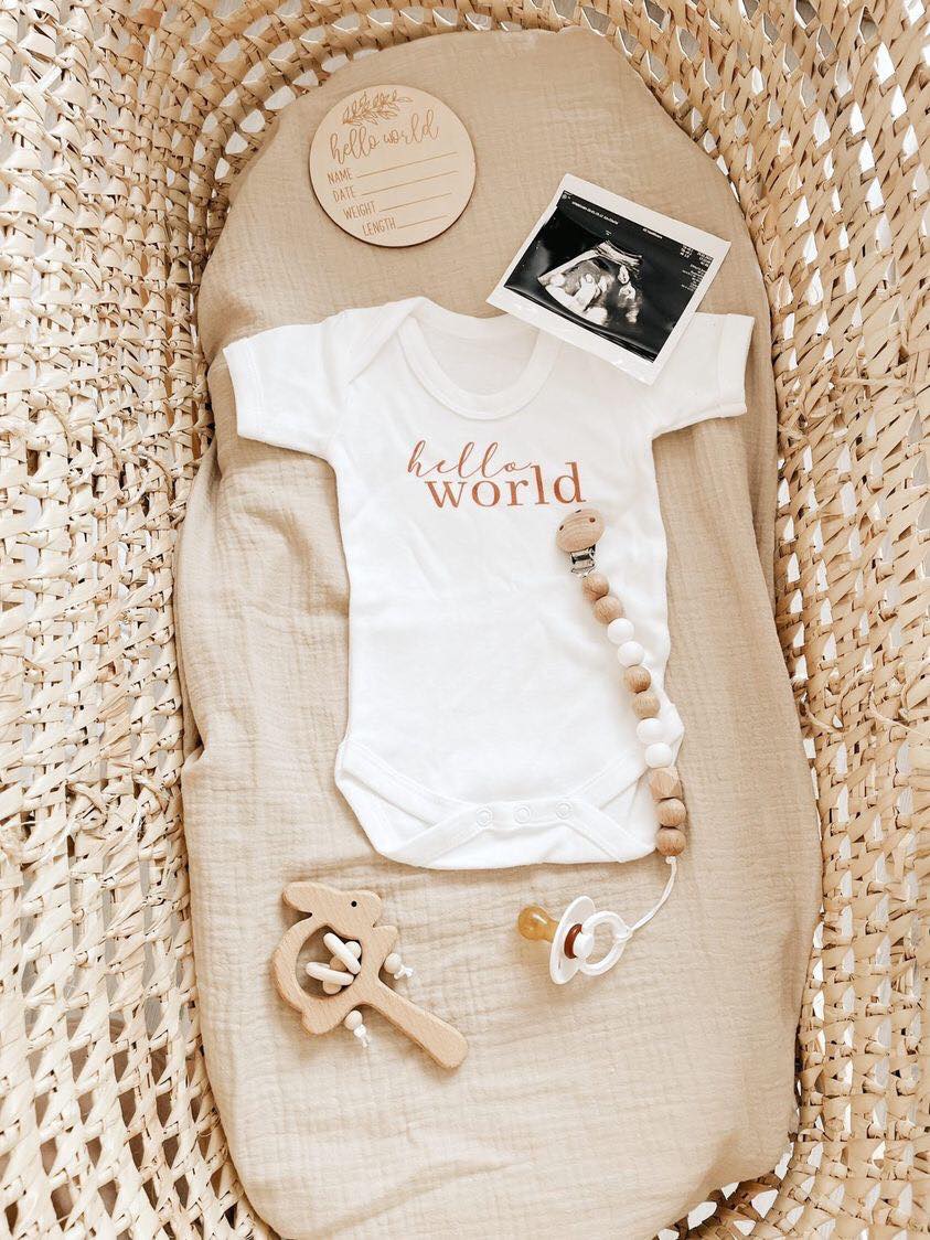 Hello World Wooden Birth Announcement Plaque - loveindi.ie