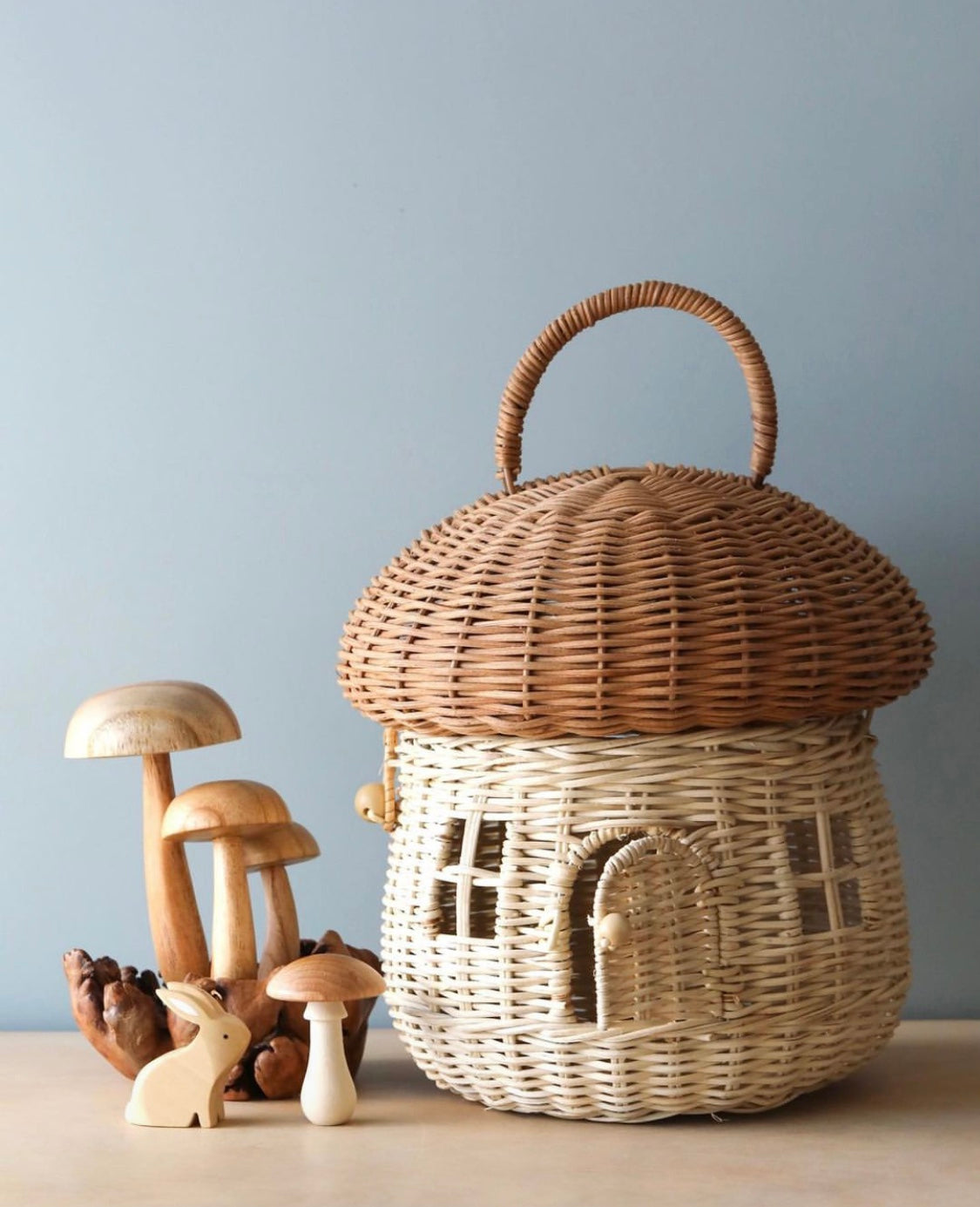 Mushroom Rattan Fairy House Basket