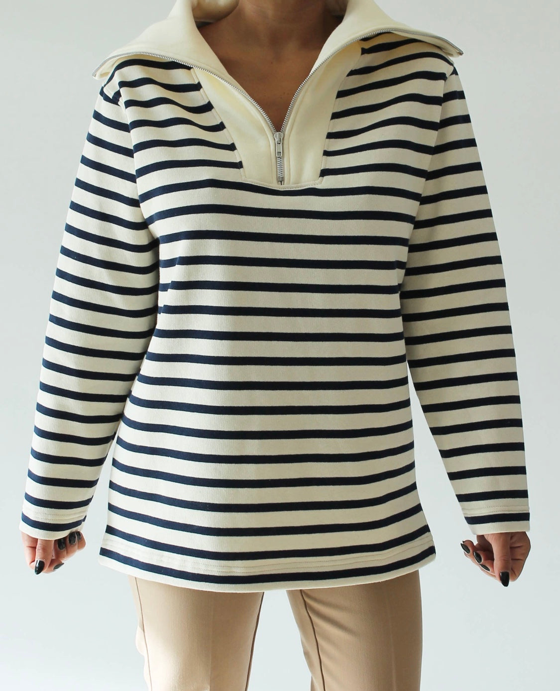 ANA Stripe Half Zip Sweater (Cream)