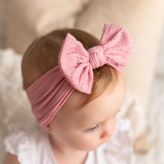 Cable Knit Bow Stretchy Head Hairband - loveindi.ie